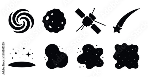 Space icons: galaxy, asteroid, satellite, comet, star, planet, nebula, cosmic