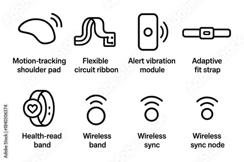 Wearable technology components: sensor pad, circuit ribbon, vibration module, fit strap, health band