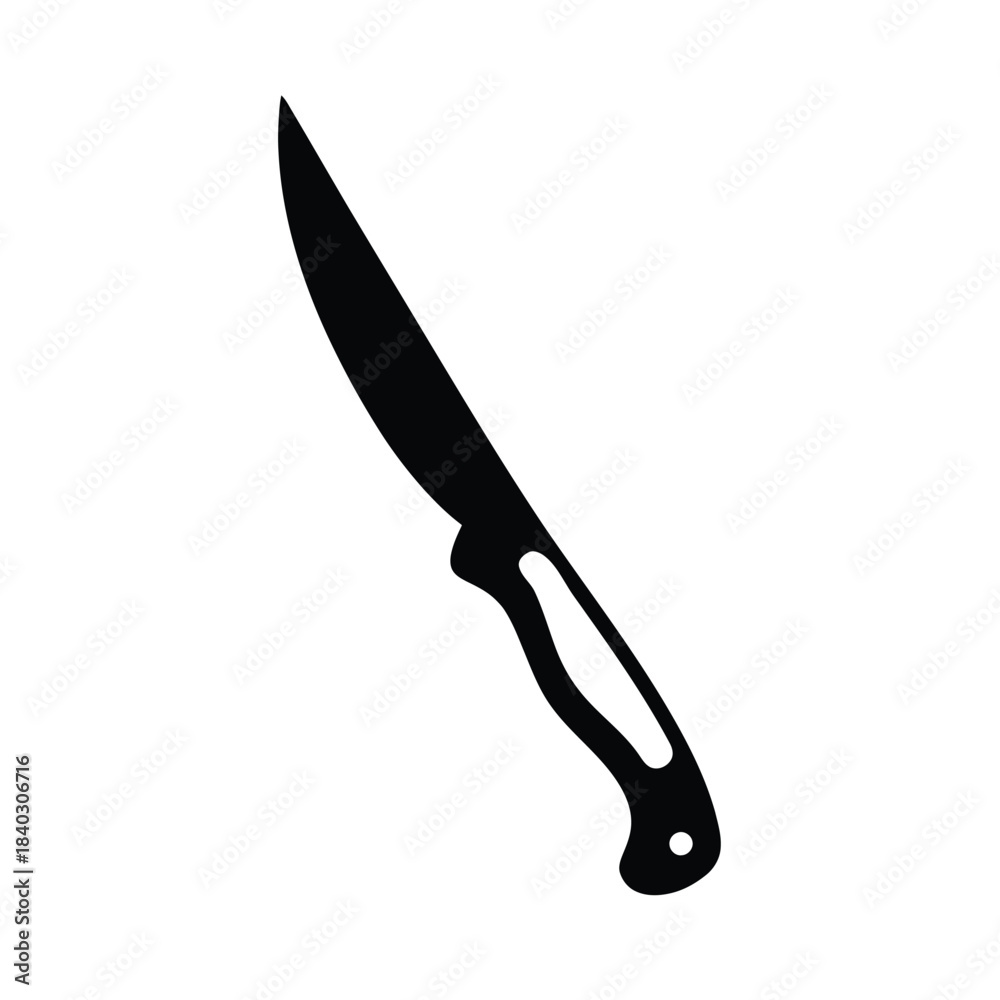 Fototapeta premium Simple black silhouette of a curved blade kitchen or utility knife with ergonomic handle cutout