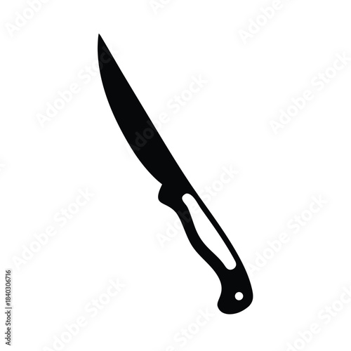 Simple black silhouette of a curved blade kitchen or utility knife with ergonomic handle cutout