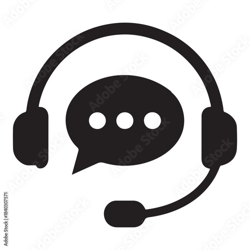 Customer support headset with speech bubble communication icon isolated on white background