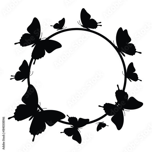 Circle Frame of Butterflies Silhouette butterflies, insects, nature, animals, frame