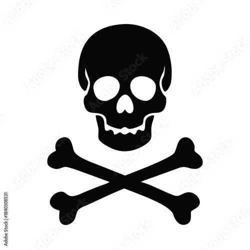 Simple black and white skull and crossbones icon representing danger warning or pirate flag symbol