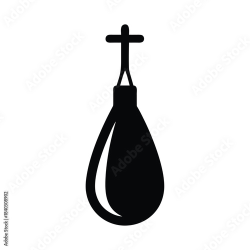 Simple black silhouette icon representing a hanging speed bag for boxing training and fitness workouts