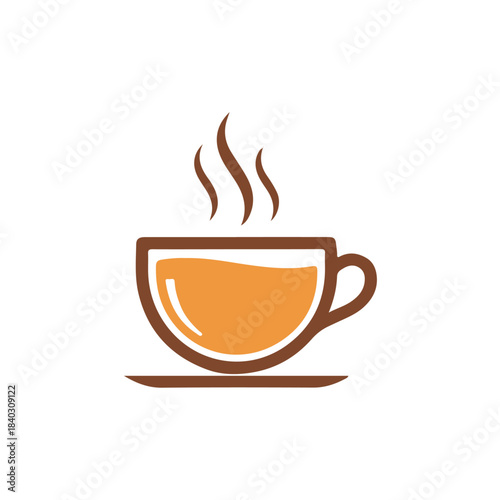 Stylized illustration of a steaming cup of coffee or tea on a saucer, perfect for beverage and cafe themes. isolated on transparent background