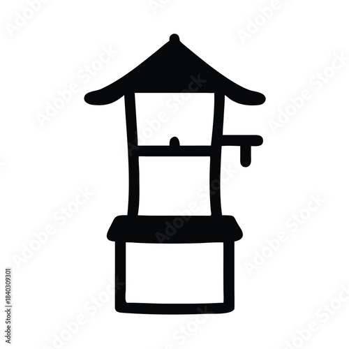 Simple black and white icon representing a traditional water well with a curved roof structure