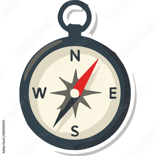 Vintage Brass Compass With Red Needle Pointing North On A Translucent Background Navigation Tool Showing Direction