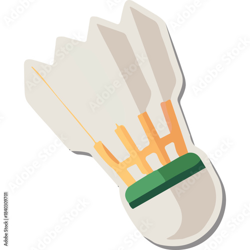 White Badminton Shuttlecock with Green Band and Orange Tip on White Background Vector Illustration