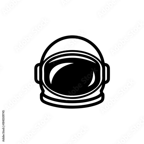 Astronaut helmet icon, minimalist black and white space suit headgear symbol for exploration, cosmos, and future designs. isolated on transparent background