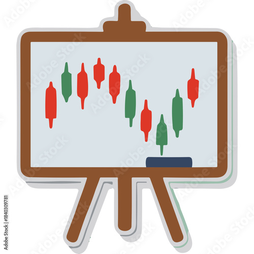 Whiteboard Displaying Stock Market Candlestick Chart With Red and Green Indicating Price Fluctuations Over Time Representing Financial Analysis and Trading Strategies in a Simple Flat Design Style