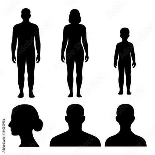 Silhouettes of diverse family members: male, female, child
