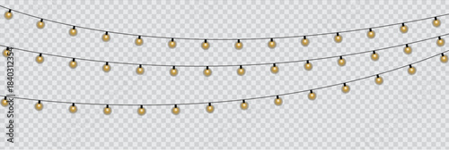 Christmas celebration glowing lights png. Twinkling fairy lights glow in soft amber. Golden garland loops around festive corner. 