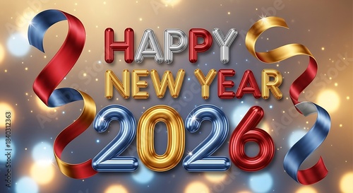 New year 2026 party background with festive balloons