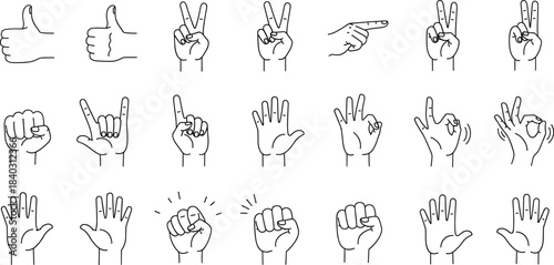 Hand Gestures Outline Set Line Art Vector Icons