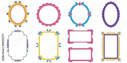 Elegant Frame Collection A set of decorative frames, showcasing a variety of shapes and styles, perfect for enhancing visual appeal.