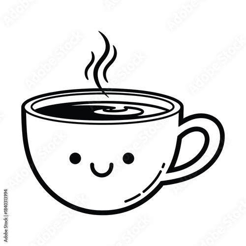 Smiling Coffee Cup with Steam beverage black coffee