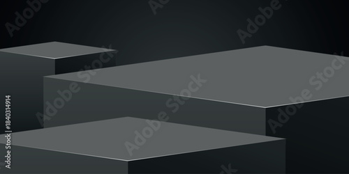 Dark abstract background with modern 3D cube design. Futuristic shiny podium background concept. Vector illustration VOL. 2