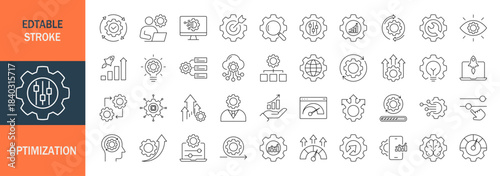 Optimization icon set.  Editable line icons. Vector illustration.