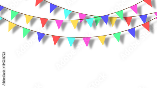 Colorful bunting flags garland string decoration for party celebration event festive banner with realistic shadows isolated on