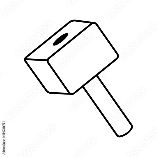 Outline Woodworking Mallet Hammer Line Art Icon
