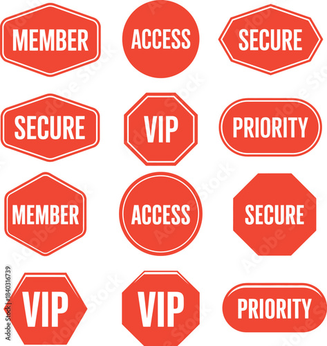 access labels and security badges collection for member identification priority and restricted status
