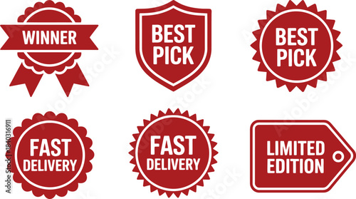product labels and badges set for promotions marketing and e-commerce including winner best pick and fast delivery
