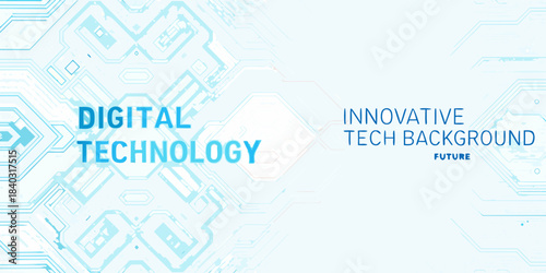 Abstract digital technology background with hexagonal patterns and text overlays