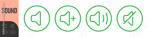 speaker, sound, volume icon set , low and hight level volume speaker icon. voice, audio, silent, mute icons in flat style for media player app and website