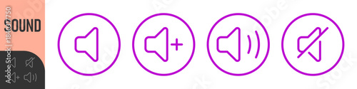 speaker, sound, volume icon set , low and hight level volume speaker icon. voice, audio, silent, mute icons in flat style for media player app and website