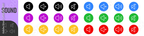 speaker, sound, volume icon set , low and hight level volume speaker icon. voice, audio, silent, mute icons in flat style for media player app and website