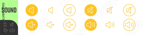 speaker, sound, volume icon set , low and hight level volume speaker icon. voice, audio, silent, mute icons in flat style for media player app and website