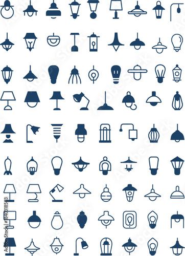 lighting fixture icons vector, various lamps and lights design for interior decoration
