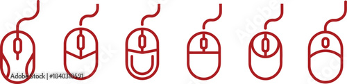 computer mouse icons vector, different designs of wired input device, technology design
