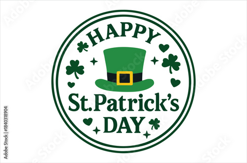 A circular graphic announces a joyful st patrick s day celebration featuring a hat and shamrocks