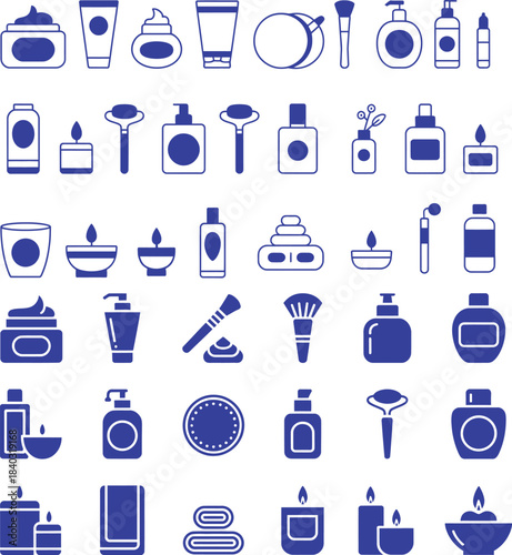 Cosmetic & Beauty Icons Skincare, Makeup, Spa & Self-Care Products. Vector Symbols for Design
