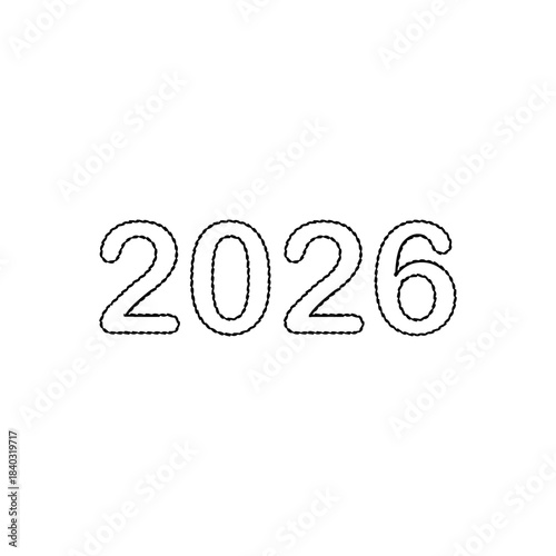 2026 year number with unique braided rope outline texture,  ideal for future-themed designs.