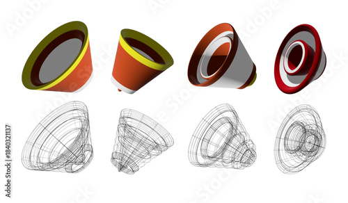 3d megaphone or mike announcement speaker with wire frame vector illustration. 3d loudspeaker microphone and wireframe vector graphic design element. Editable 3D and wireframe vector
