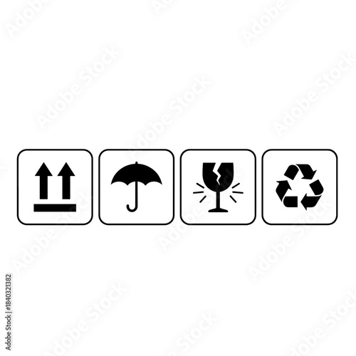 Universal Shipping and Packaging Fragile Care Symbols Set