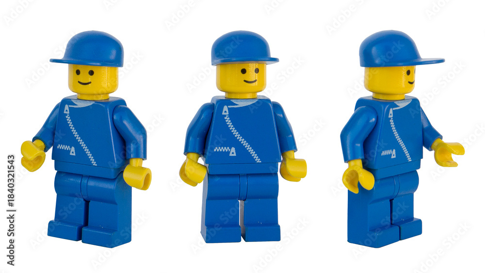 Obraz premium Figura de mecánico de LEGO oficial. Tres posturas. Imagen aislada