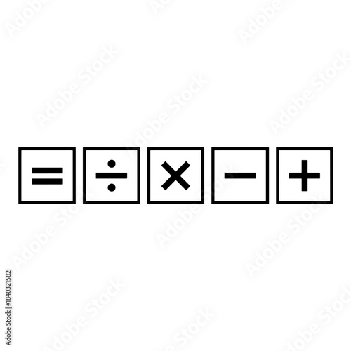 Basic Mathematical Operation Symbols in Square Boxes Vector Illustration