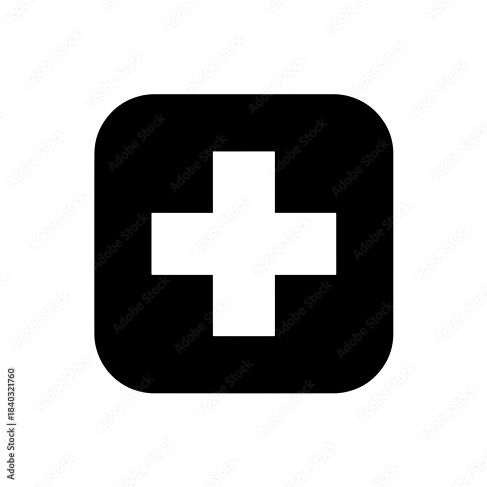 Obraz premium Black Rounded Square with White Plus Sign Icon