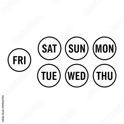Circular Icons Representing All Days of the Week