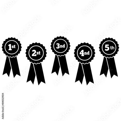 Set of Five Black Ranking Achievement Ribbons Vector