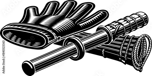 protective gloves 'kote' and bamboo sword 'sinai' for Japanese fencing Kendo.