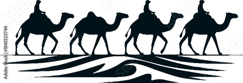 Silhouette of Camels Walking Across the Desert