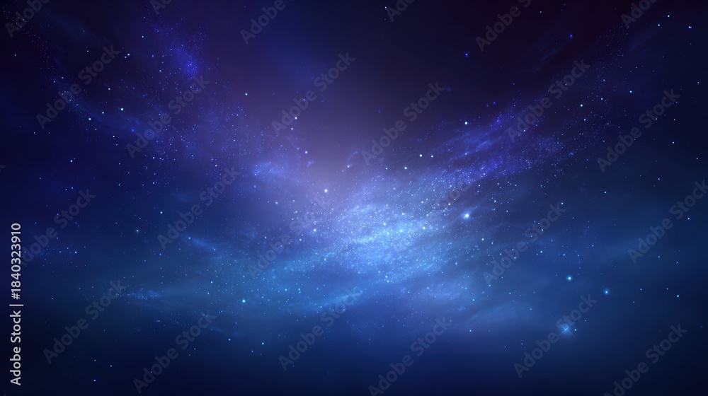 Obraz premium Deep navy blue starry night background with glowing scattered celestial light.