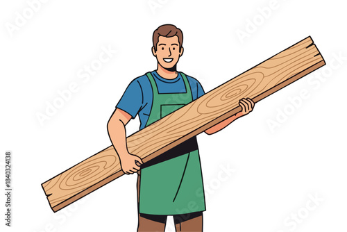 Carpenter holding a wooden plank