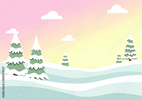 Colorful Winter Morning Landscape Illustration