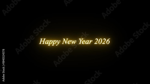 Happy New Year Handwritten Animated Text in Gold Color with Particles. Great for ceremonies, greetings, celebrations, banners and Flyer. Animated Happy New Year 2026

