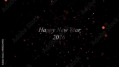 Happy New Year Beautiful greeting Text Appearance from blinking particles with black  background.